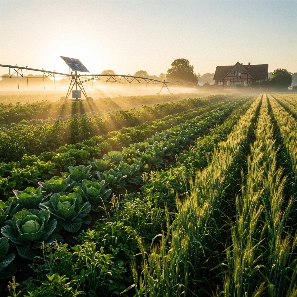Lush green farm field